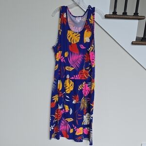 LuLaRoe Blue Tropical Print Midi Dress